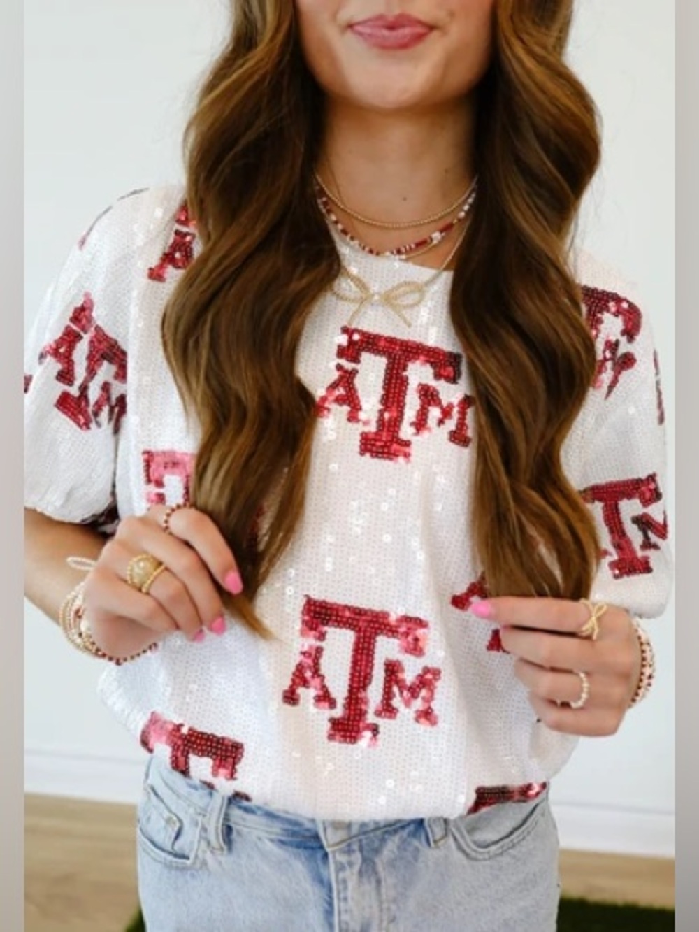 Capri Designs Texas A&M Sequin Repeater Crop Top Women’s Small School Pride